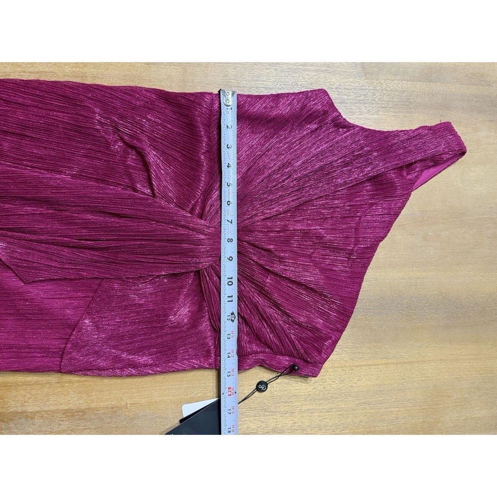 Adrianna Papell Stardust One-Shoulder Gathered Gown Magenta Pink Size 10 - Picture 11 of 16